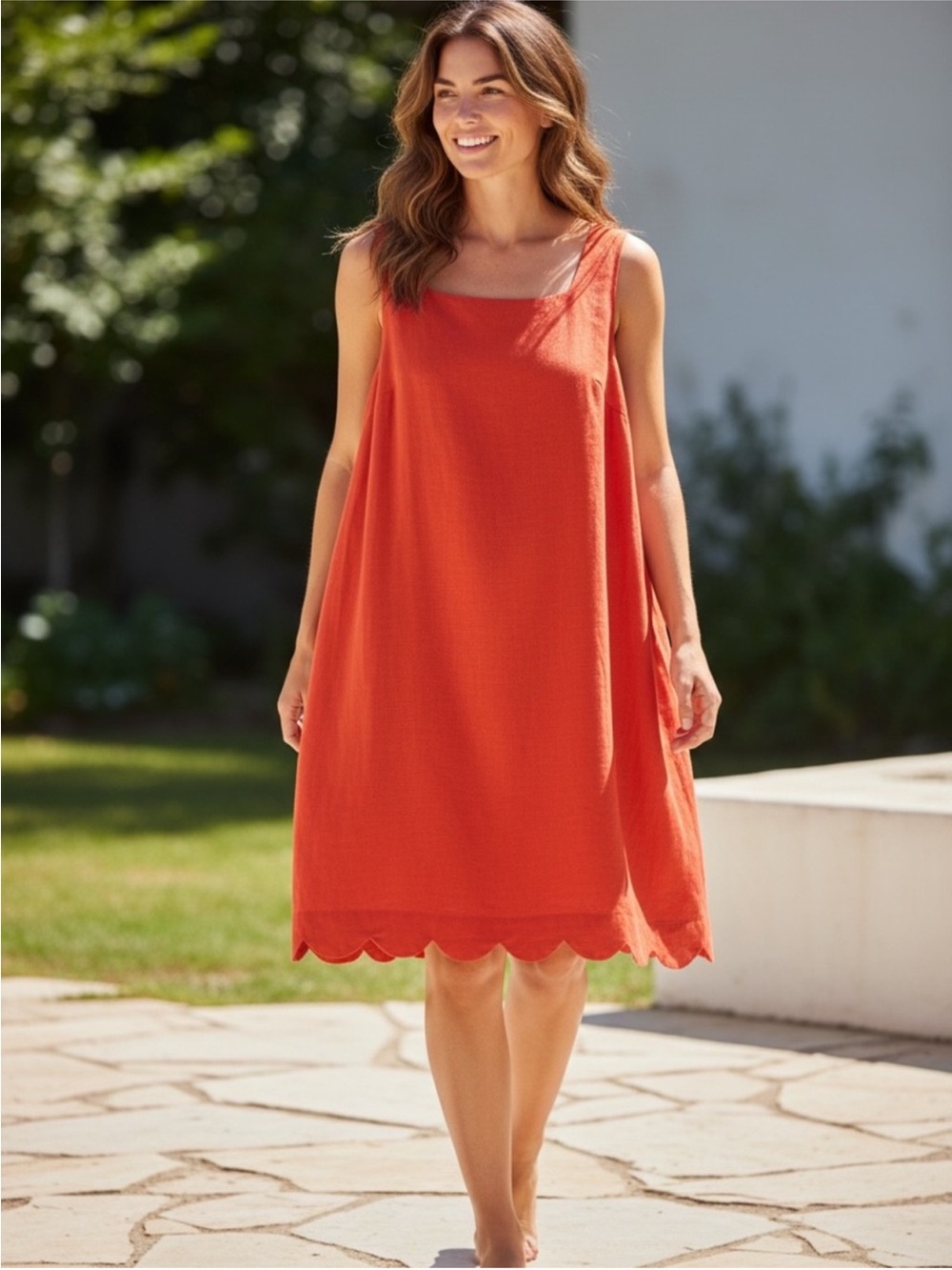 Kate Spade New York Orange  Shift Dress Scalloped Hem Lined S